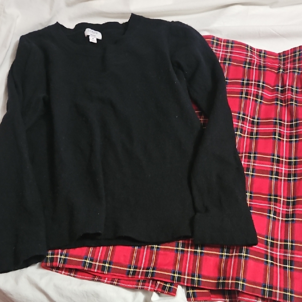 J. Crew Red Plaid Pencil Skirt